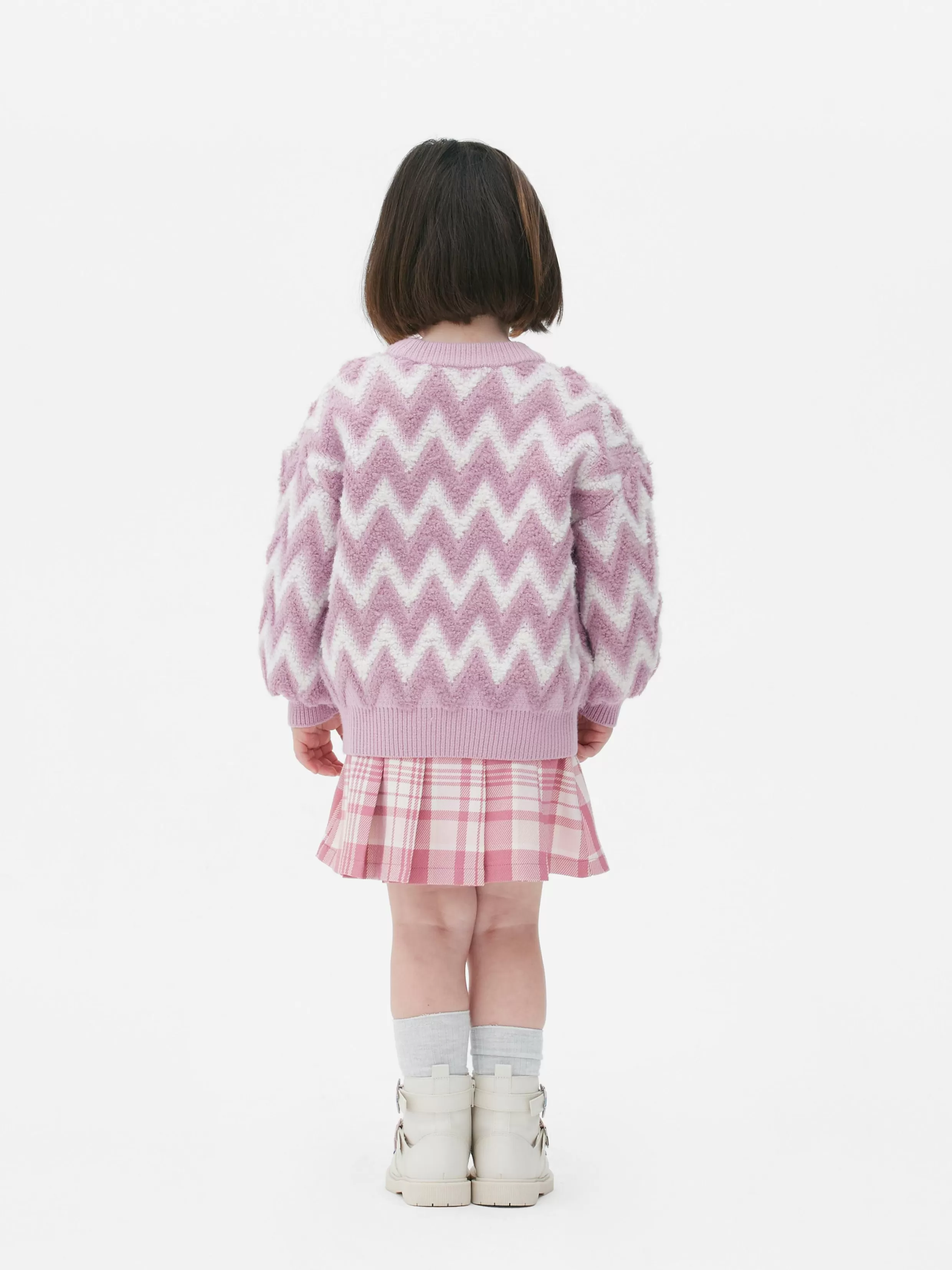 Shop Zig-Zag Pattern Fluffy Knit Sweater Kids Sweaters And Cardigans